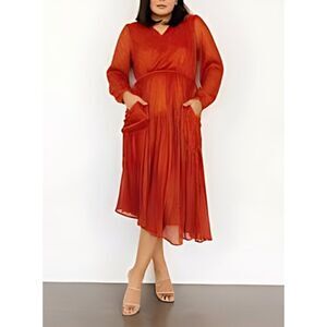 NWT Baltic Born Arizona Shimmer Midi Sunset Orange Shimmer Long Sleeve Dress